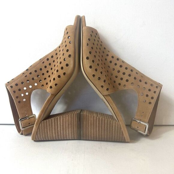 Marc Fisher Womens 9M Tan Leather Open Toe Sling Back High Heel Wrap Sandals New - Picture 6 of 10